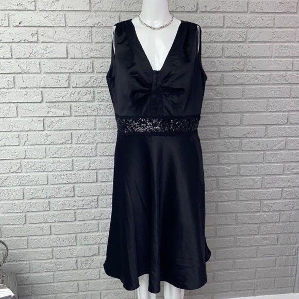Calvin Klein Women Black Sequin Waistband Fit & Flare Dress Size 12